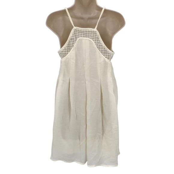 H&M Womens Cream Open Knit Lace Detail Strap Sleeve Lightweight Dress Size 4 - Picture 3 of 8